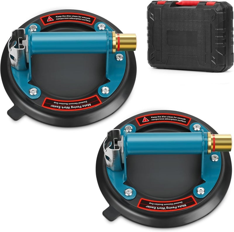 Zautool 2 Pack 8" Heavy Duty Vacuum Suction Cup with Metal Handle and Brass Pump for Granite & Glass Lifting, 480lbs Load Capacity, Carrying Case - Image 1
